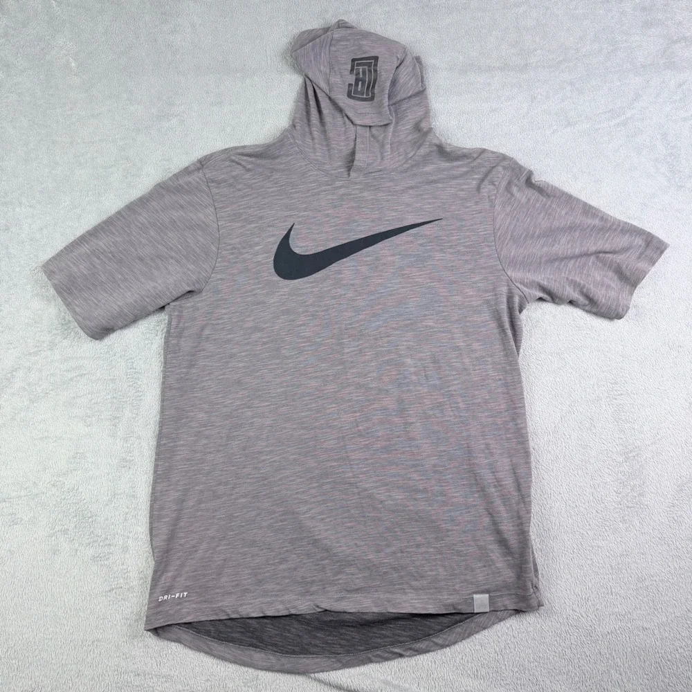 Nike NBA LA Clippers Dri-FIT Short Sleeve Hoodie Men Large Gray Space Dye 890612